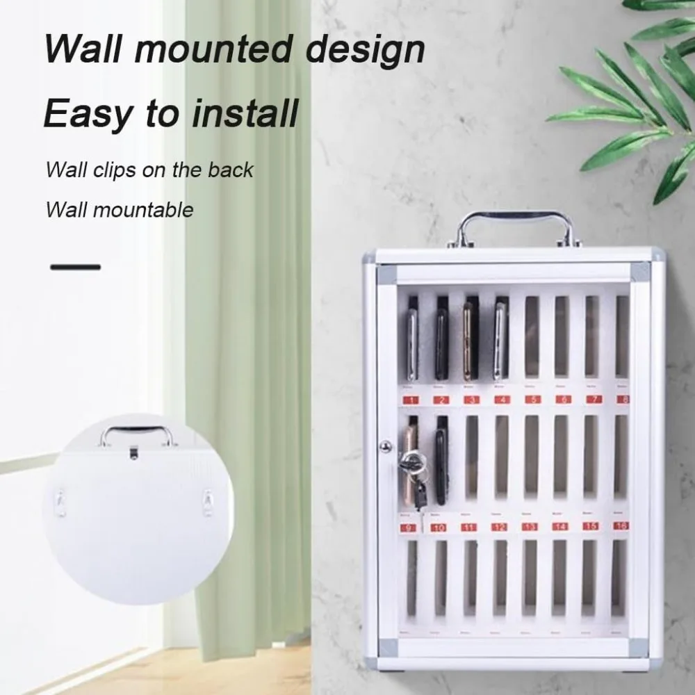 صندوق تخزين للهاتف المحمول مثبت على الحائط من سبائك الألومنيوم مع مفتاح، خيار من 12 إلى 60 خيارًا للجيب، قابل للقفل، مناسب للمنزل والمكتب U #6
