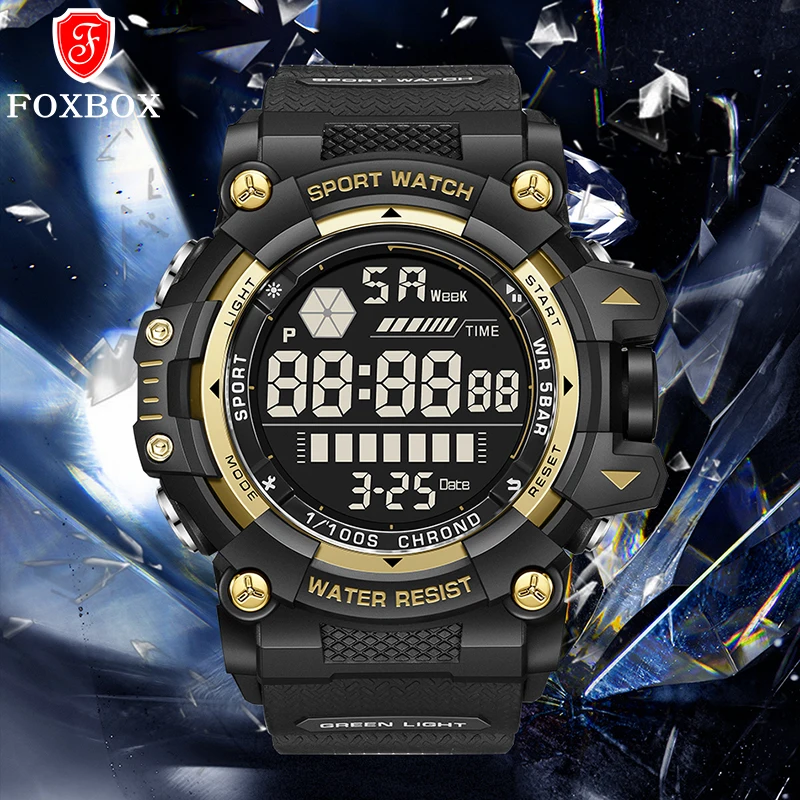 

Мужские спортивные электронные часы FOXBOX LIGE: повседневные, с двойным цифровым дисплеем, модные наручные часы для активного отдыха, водонепроницаемые, с будильником, в стиле милитари