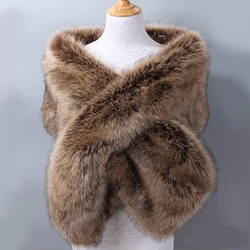 Novo Inverno Quente Faux Fox Fur Longo Xaile Roubou Shrug Lenço Nupcial Vestido de Casamento Jacket Bolero Mulheres Capes Do Partido Elegante Fur Wraps