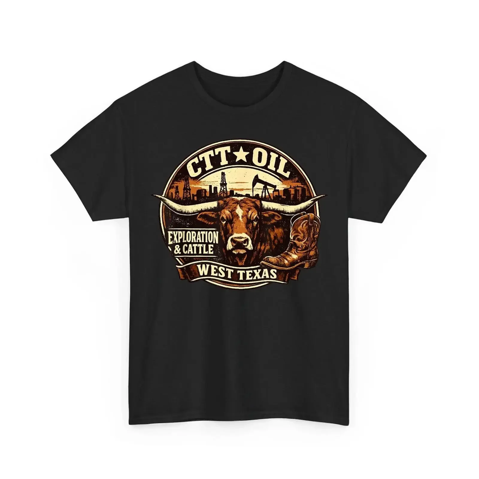 CTT Oil Exploration amp Cattle Company Texas Retro T Shirt vintage Washed Versatile Comfortable fashion graphic Breathable