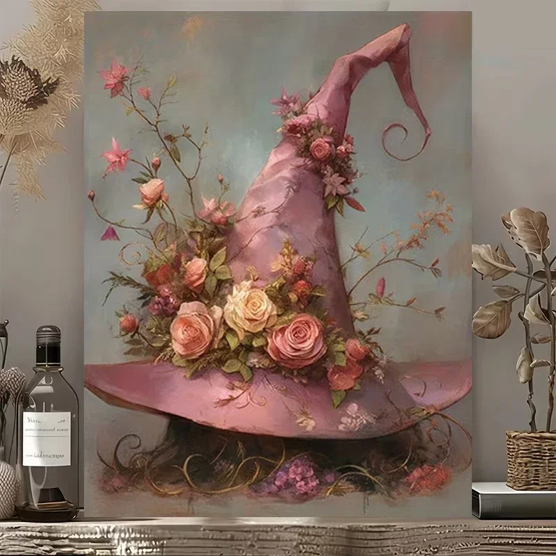 Pink floral wizard hat Poster and Prints Canvas Painting Wall Art Picture for Living Room Home Decor Cuadros No Frame