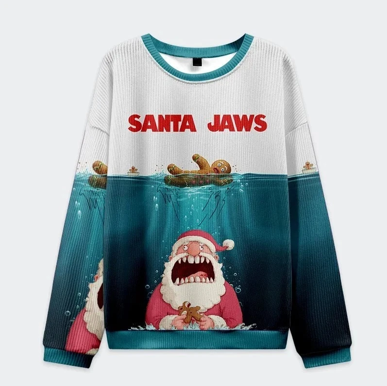 merry christmas Gingerbread man Graphic Sweatshirts santa claus Ugly Christmas Sweater For Women Clothes Casual Man Pullovers