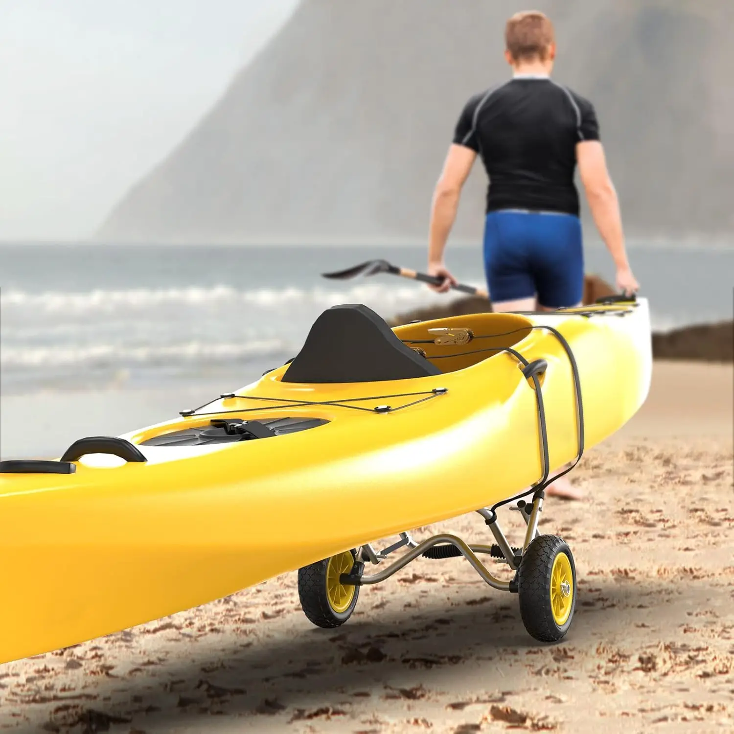Aluminum Foldable 200-Pound Capacity Kayak Cart Canoe Dolly Airless Wheels for Fishing Accessories Paddle Board Boat Transport