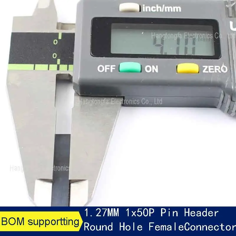 5pcs 1.27mm Pitch Gold Plated Female 50P 1*50 Round Pin Header Strip Hole Single Row Straight Socket Connector