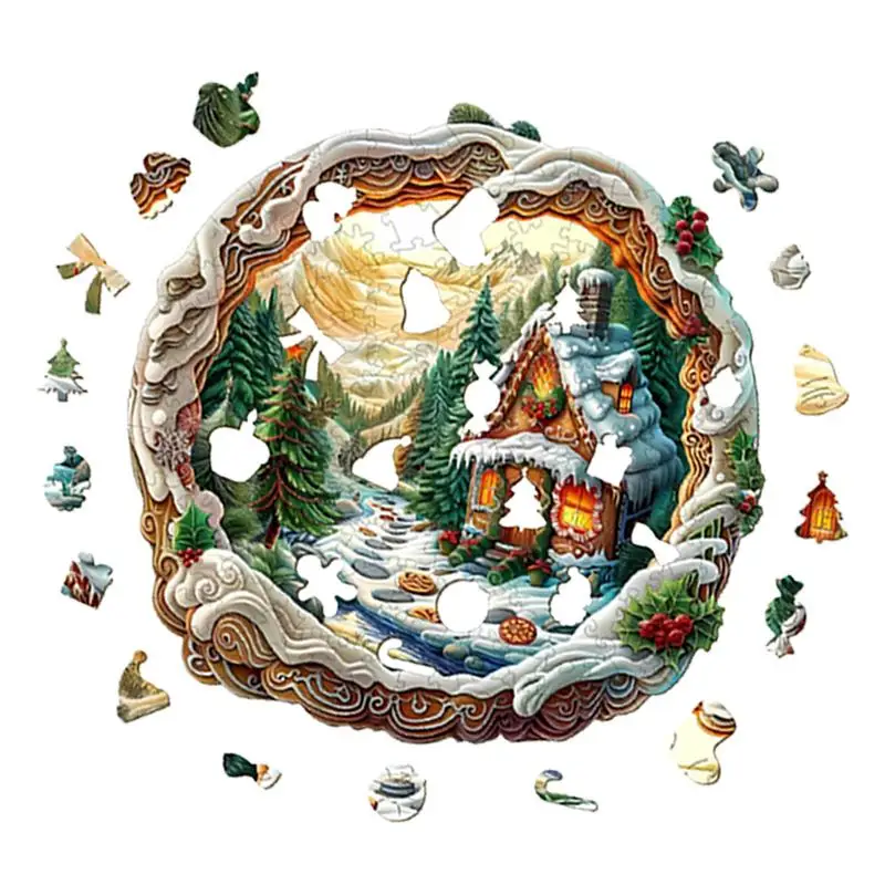 Puzzles For Adults Wooden Unique Shape Jigsaw Puzzles Flat Puzzles With 3D Visual Effect Christmas Themed Toys Family Game For