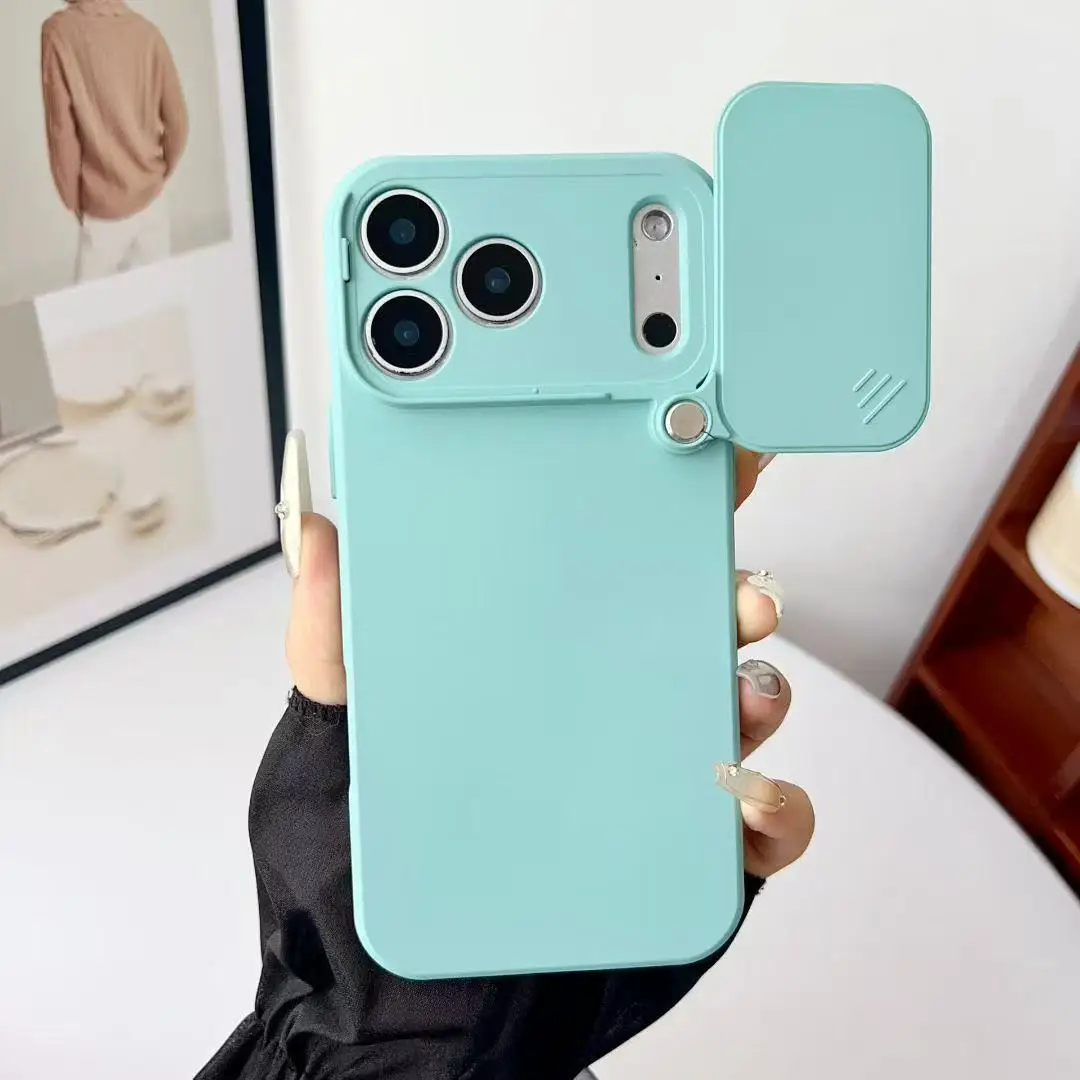 Etui z miękkiego silikonu z przesuwaną osłoną obiektywu aparatu do iPhone'a 17 ProMax 17Air 16 15 14 Plus 13 12 11 Pro, odporne na wstrząsy.