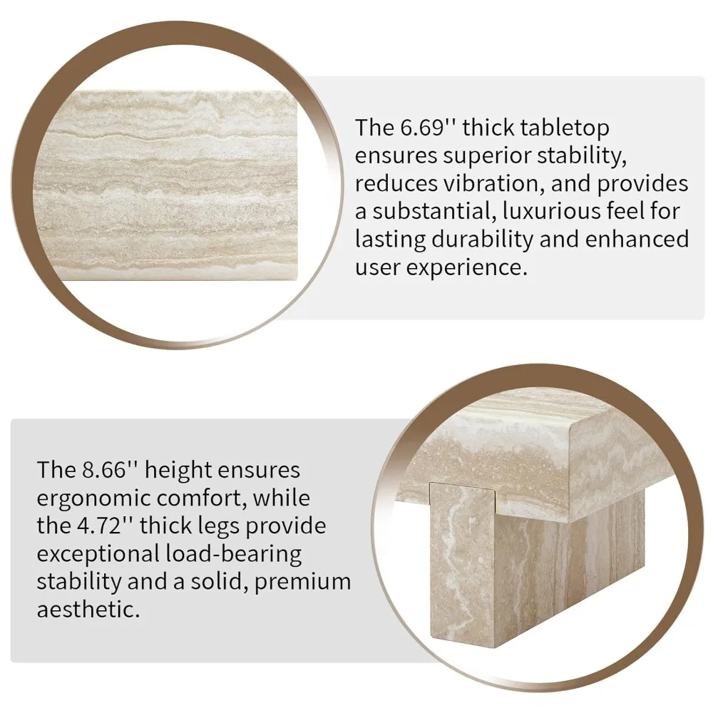 

46'' Modern Coffee Table for Living Room, Marble Pattern Stone Travertine Coffee Table with Storage Thick Sturdy, Customized