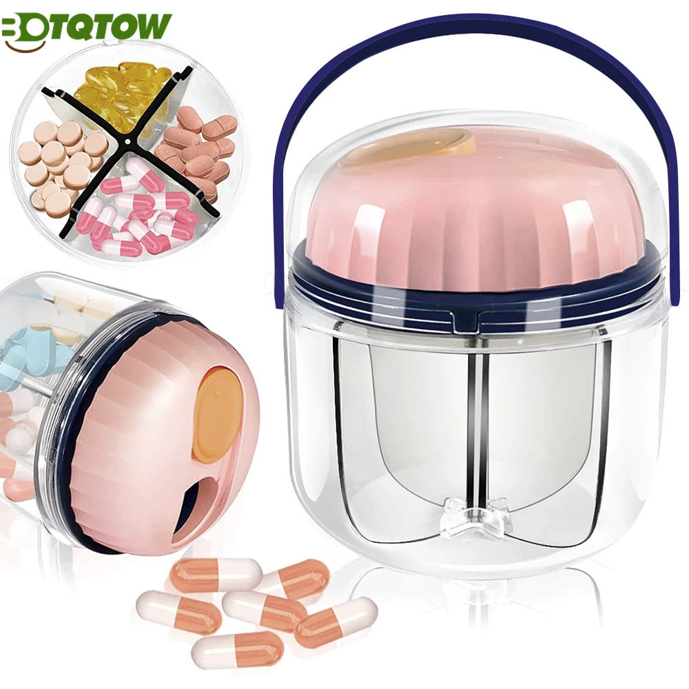 

1PCS 4-Slot Pill Box - Travel Pill Organizer,Wide Opening & Anti-Mix Design,BPA-Free & Moisture-Proof for Vitamins (4 Colors)