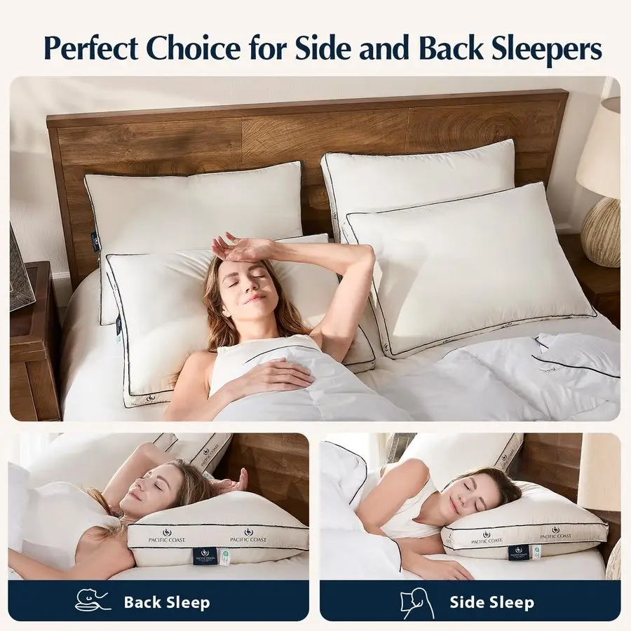 وسائد من ريش الأوز والأسفل، مع 100 غطاء من القطن العضوي، مجموعة مقاس قياسي مكونة من قطعتين، تصميم مجمع للنوم، طوق الفندق