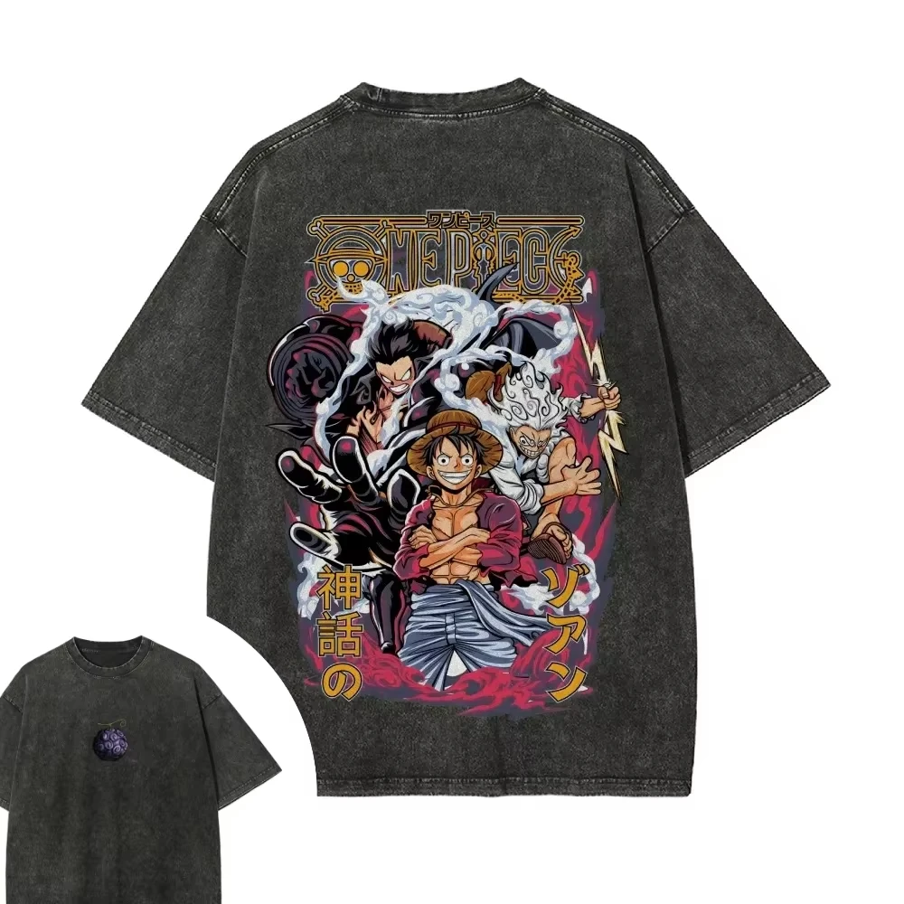 

Summer Popular Short Sleeve Half Sleeve Wear Popular Top ONE PIECE Luffy Washed Couple Clothing Short Sleeve Sports Comfortable