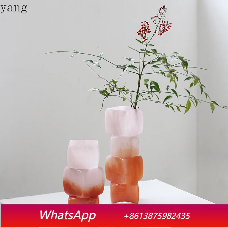 

CX medium ancient style gradual change sunset red geometric square vase table soft