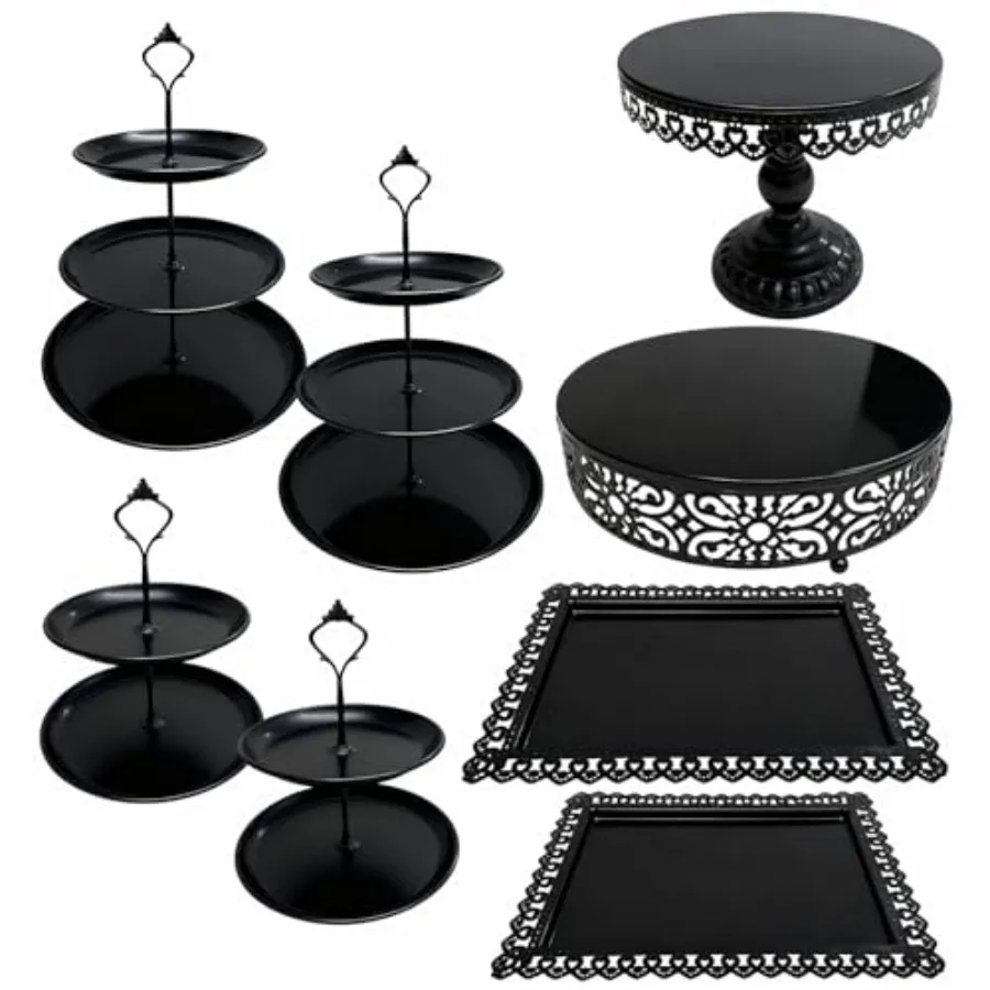 

8 Pcs Cake Stands Set Metal Dessert Table Display Tiered Cupcake Holder Candy Donut Fruit Plate Cake Serving Tray Candlestick D