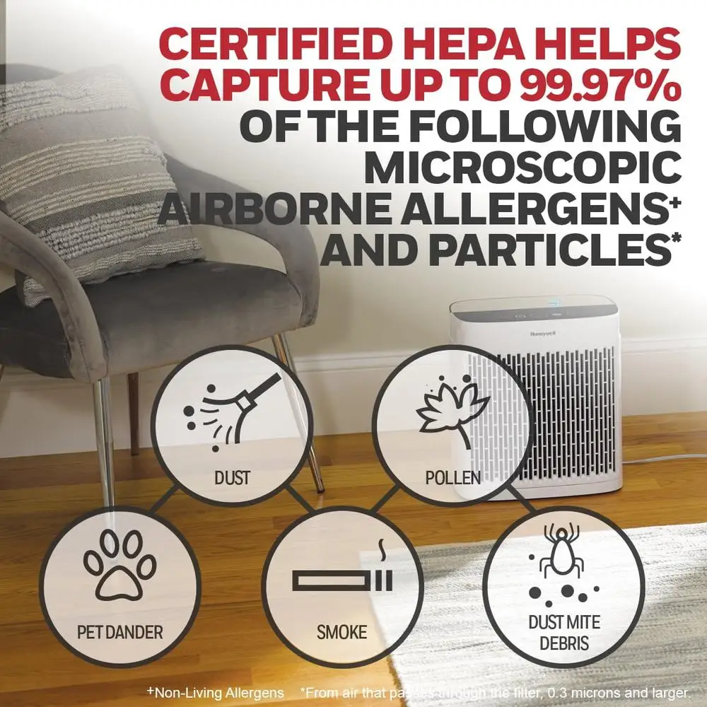 HEPA Air Purifier HPA5100W Allergen Smoke Pollen Dust Reducer Console Clean Air Medium-Large Rooms 190 sq ft Captures 99.97%