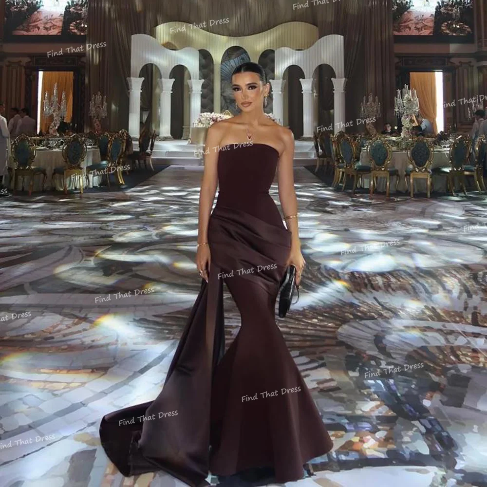 

Custom Made Simple Boat Collar Solid Evening Gown Backless Sexy Mermaid Pleated Floor Length Bridal Dress with Train robes de