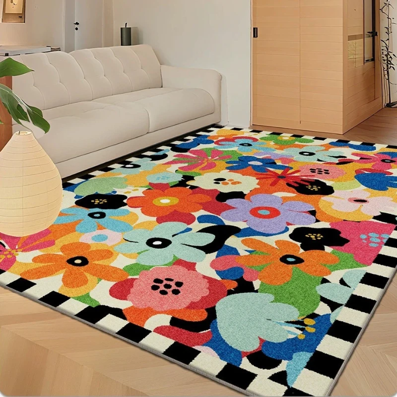 Dopamine Flowers Happy Polka Dots Living Room Carpet Large Area Sofa Rugoldable Machine Bedroom Bedside Non-slip Soft Floor Mat
