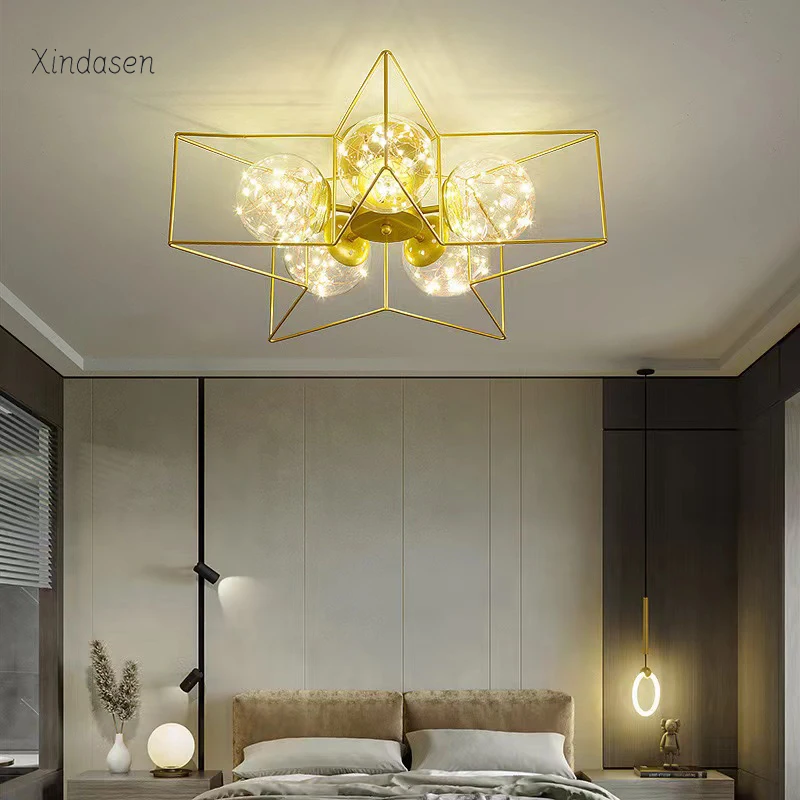 الحديثة Led شكل نجمة ضوء السقف للأطفال غرفة نوم دراسة المطبخ غرفة الطعام الثريا الشمال الأسود النجوم الكرة مصباح السقف