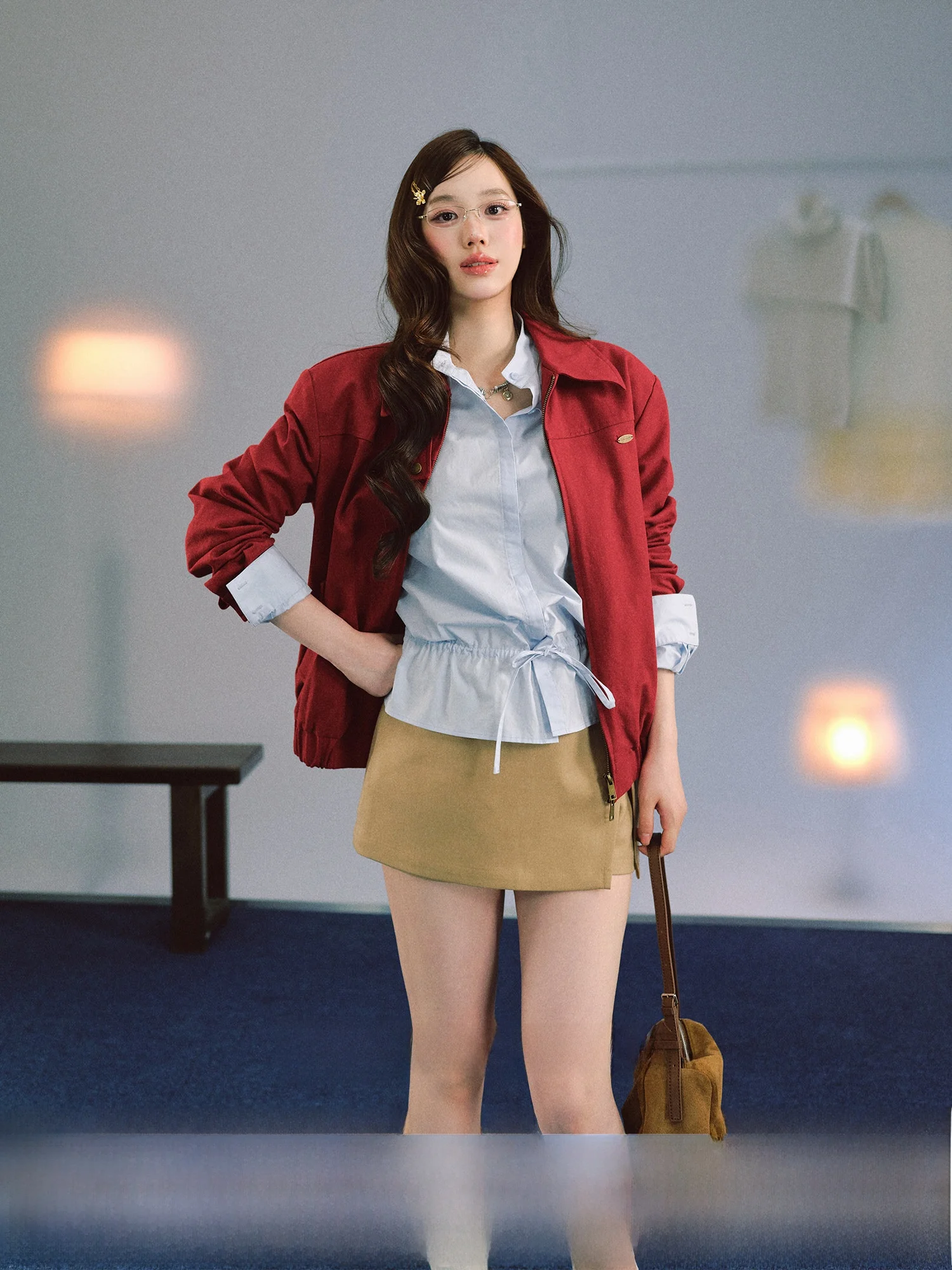 

Женская куртка LaluneDuCiel из чистого хлопка с подплечниками, весенняя модная модель, простой фасон, серия Miu, пальто с длинными рукавами на молнии