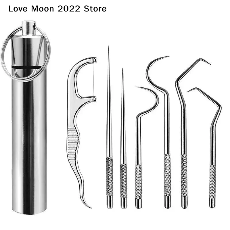 Zahnstocher-Set aus Edelstahl 304, Zahnreinigung, Interdentalbürste, Zahnsteinentferner, wiederverwendbarer Zahnseide-Pick, Mundhygiene-Pflege