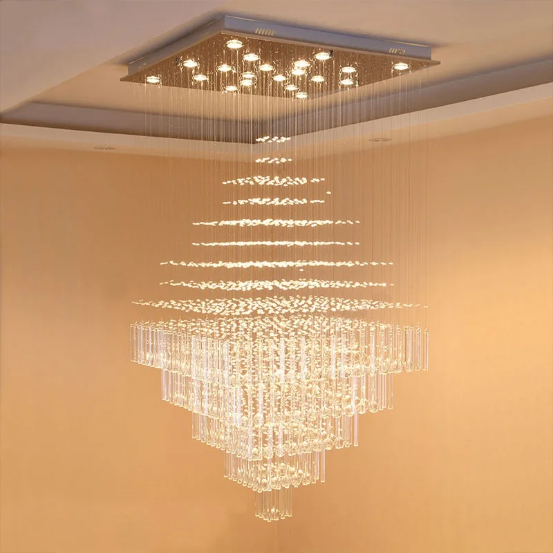 Duplex Building Big Pendant Lamps Living Room Lamp Modern Villa Hall Hotel Square Crystal Long Hanging Lights Staircase ZG8459#