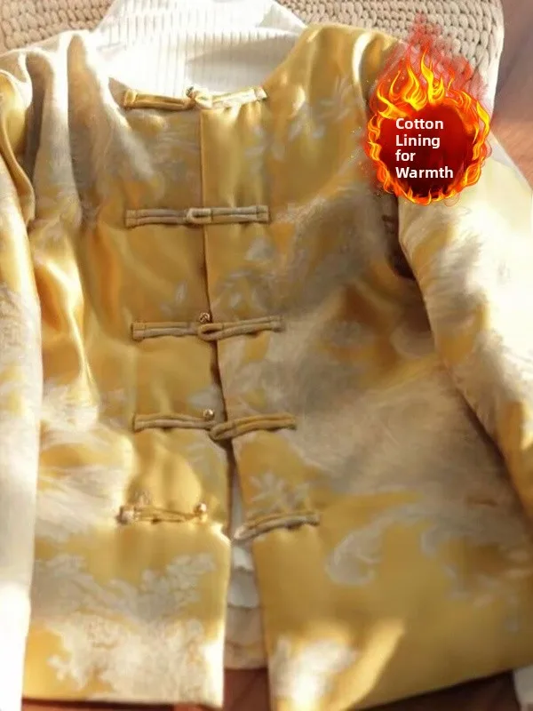 سترة قطنية مطرزة بالساتان على الطراز الصيني الجديد بأكمام طويلة وياقة مستديرة مع أزرار مزينة بالخرز، ملابس قطنية دافئة للشتاء #5