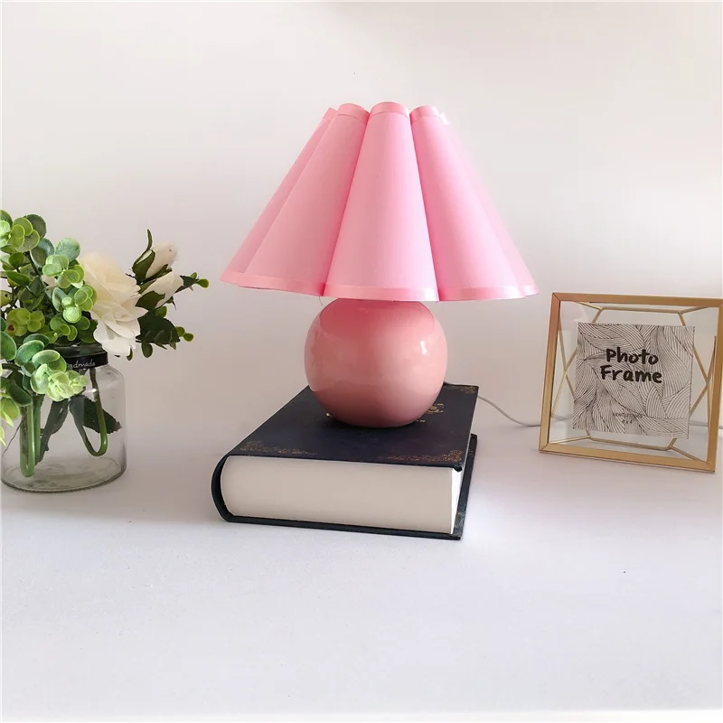 Ceramic Modern Table Lamps with 3 Way Dimmable Bulb Bedside Lamps with Handmade White Pleated Shade for Bedroom, Living Room