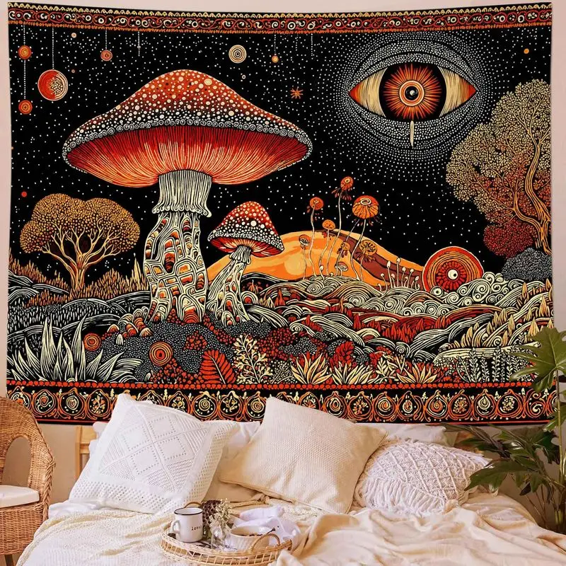 VIKAMA Trippy Mushroom Wall Tapestry Psychedelic Hippie Art Starry Sky Celestial Eye Decor for Bedroom Dorm Aesthetic Room