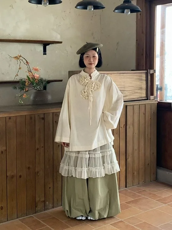 

Loose Long Sve Women's irt Spring 2026 Floral Embroidery Doll Design Belted Casual Cotton Linen Blend Comfortable Breath...