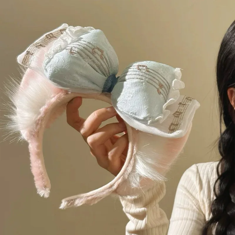 

Мультяшная плюшевая повязка для волос, темно-синяя шляпа, заколка для волос с медведем, женские милые аксессуары для волос в парке развлечений, фото