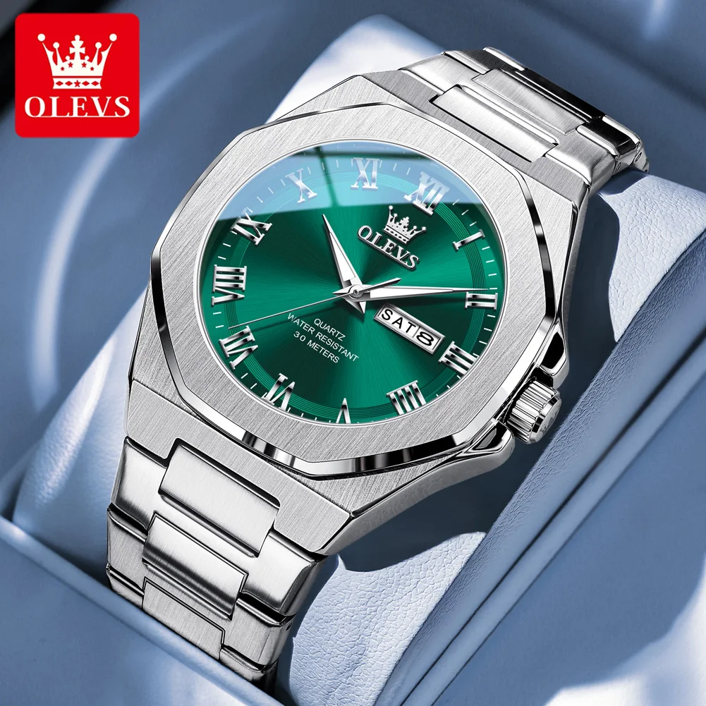 

OLEVS 3727, оригинальные мужские часы, элитный бренд, римская шкала, стальной ремешок, кварцевые часы для мужчин, водонепроницаемые деловые часы с календарем