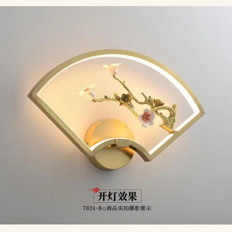 Chinese Traditional painting LED Wall Lamp indoor copper garden Lighting Luxury Living Room Tv side Tea Room mirror led sconces