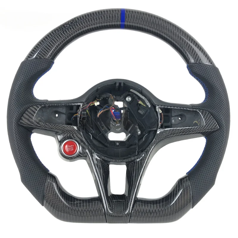 For Alfa Romeo Custom Genuine Carbon Fiber Black Perforated Leather Sports Steering Wheel