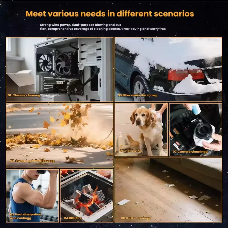 HFX-01 Powerful Turbo Air Blower 380g Blowing Force Strong Airflow Turbo Fan Power Bank Function Wireless Compressed Air Duster