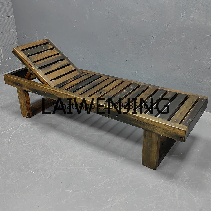 ZP10Outdoor Solid Wood Lying Bed Courtyard Garden Leisure Resort Hotel Swimming Pool Waterproof Beach Recliner Imperial