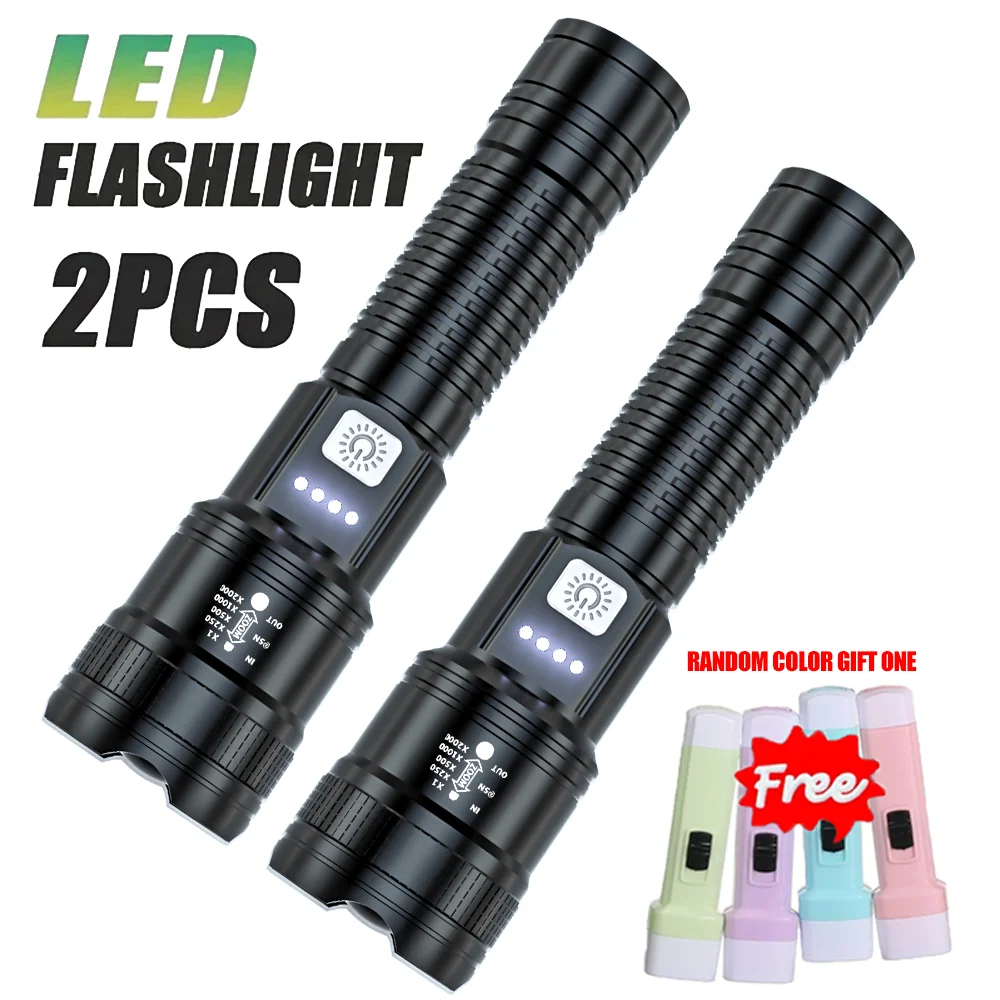 Powerful LED Flashlight USB Rechargeable Torch Super Bright Telescopic Zoom Light with Power Display Outdoor Fishing Lantren