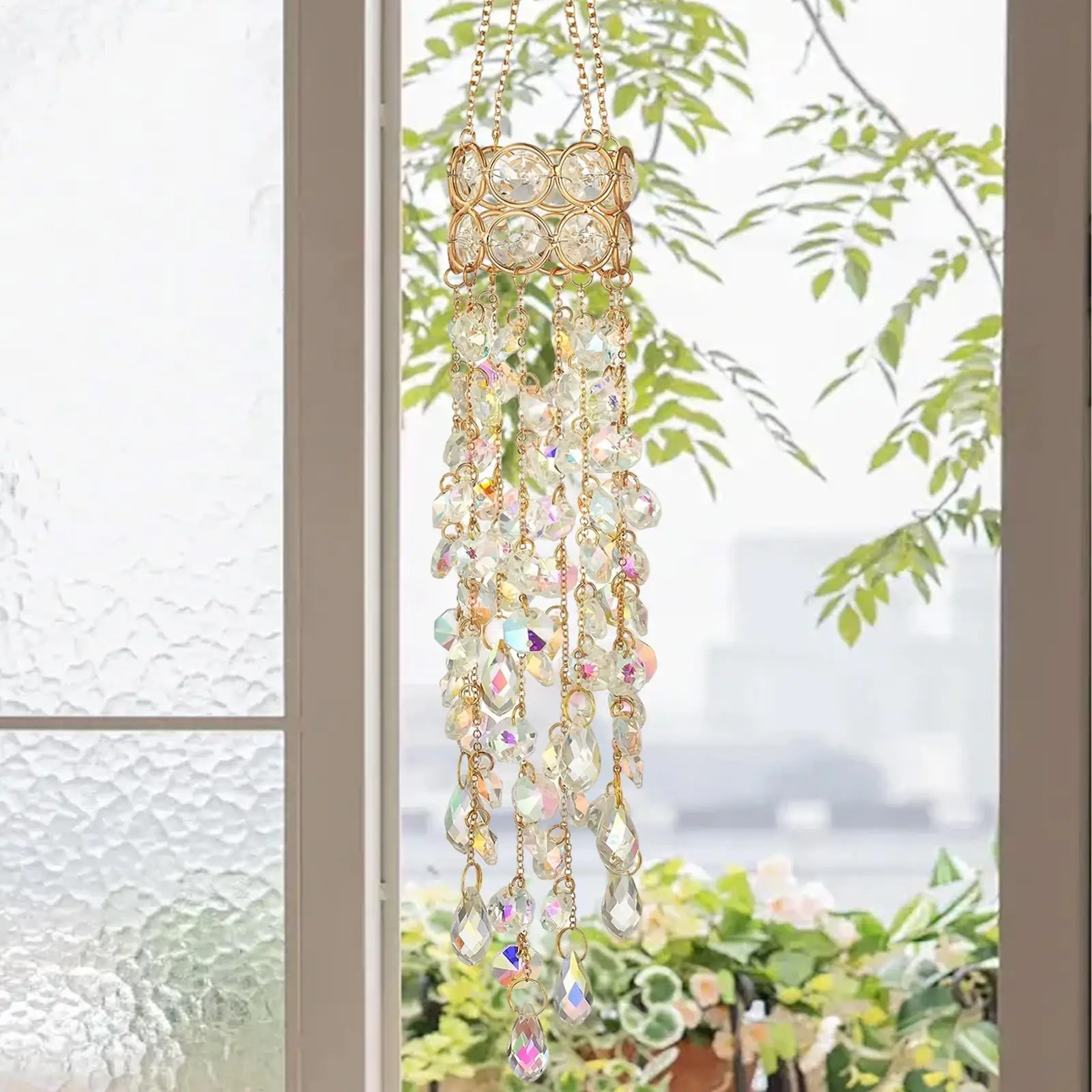 Window Crystals Suncatcher 19.7 Inches Rainbow Maker Art Decoration Wind Chimes For Home Living Room Window Outdoor Garden Patio