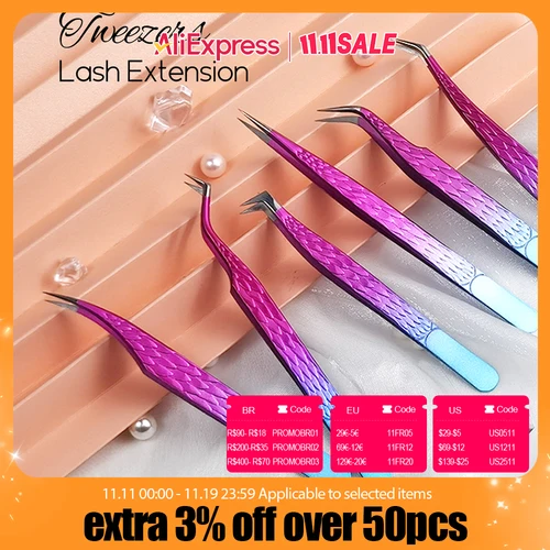 Pinzas Gemerry para extensión de pestañas, pinzas coloridas de acero inoxidable para pestañas de alta precisión, herramientas de maquillaje de volumen Individual