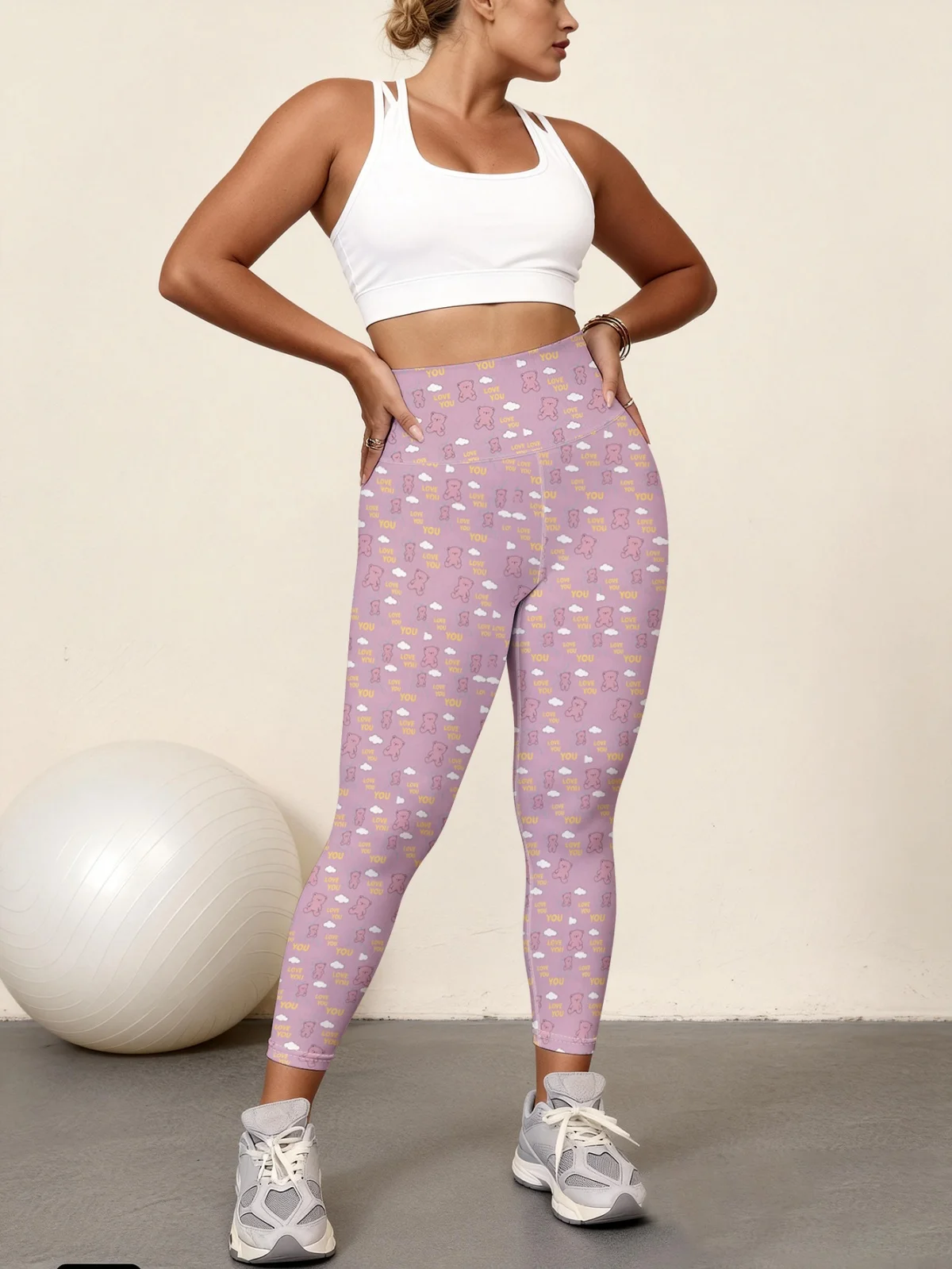 

Женские брюки для йоги с высокой талией и принтом Little Bear Love Text, высокоэластичные быстросохнущие спортивные леггинсы, леггинсы для фитнеса и тренажерного зала.