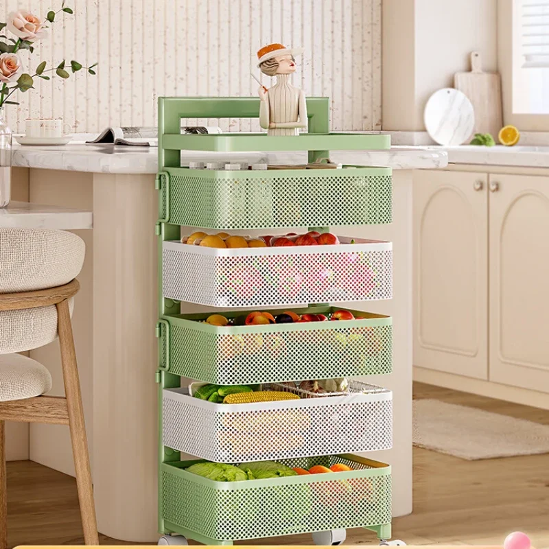 Salon Trolley Kitchen Vegetable Storage Rack Floor Standing Multi-layer Small Fruit and Snack Rack Rotating Vegetable 미용카트