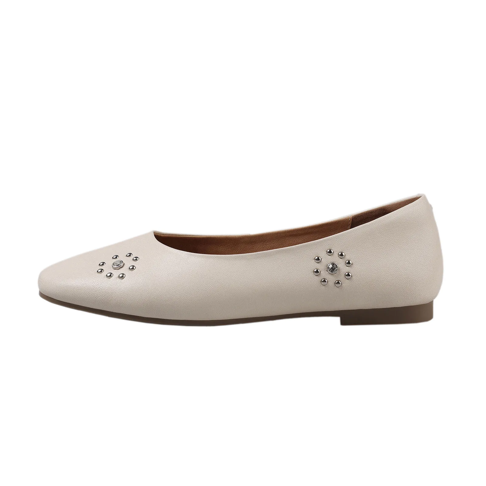 

2025 Spring sheepskin Shallow shoes Flat Shoes Round toe Rivet Pull-on Women's shoes Commuter Single shoe