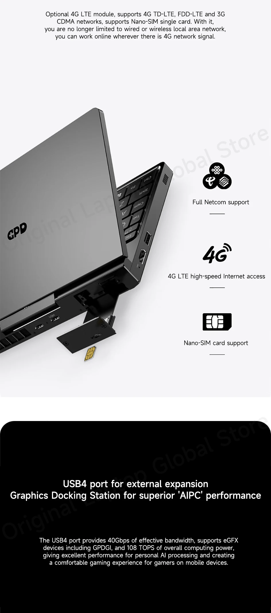 GPD Pocket 4 2025 AMD AI 9 HX 370 32GB/64GB RAM 2TB/4TB SSD 8.8-inch 2.5K Resolution 144 Hz Refresh Rate mini Laptop