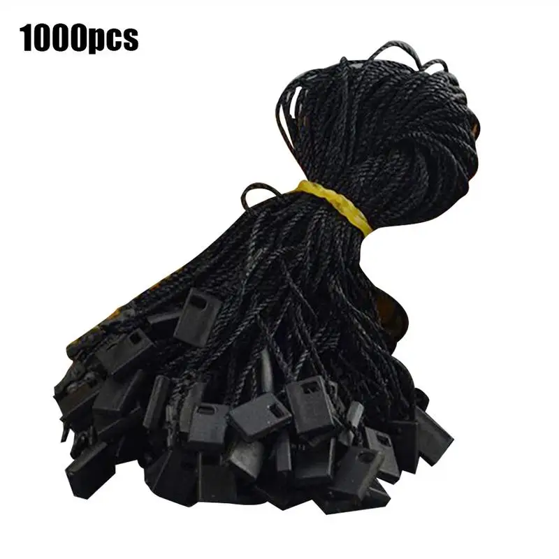 Hang Tag String 200-Pack – Black Nylon Rope With Plastic Snaps, 7.68" Length, Disposable Security Ties – For Clothing, Crafts, Gifts