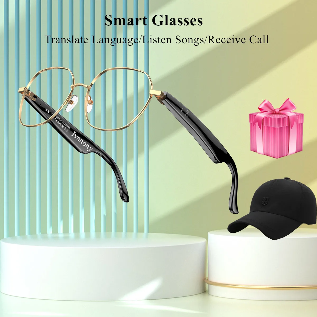 

Умные очки в золотой оправе, голосовой диалог, Bluetooth-вызов, анти-синий свет, шумоподавление, умные очки, новинка