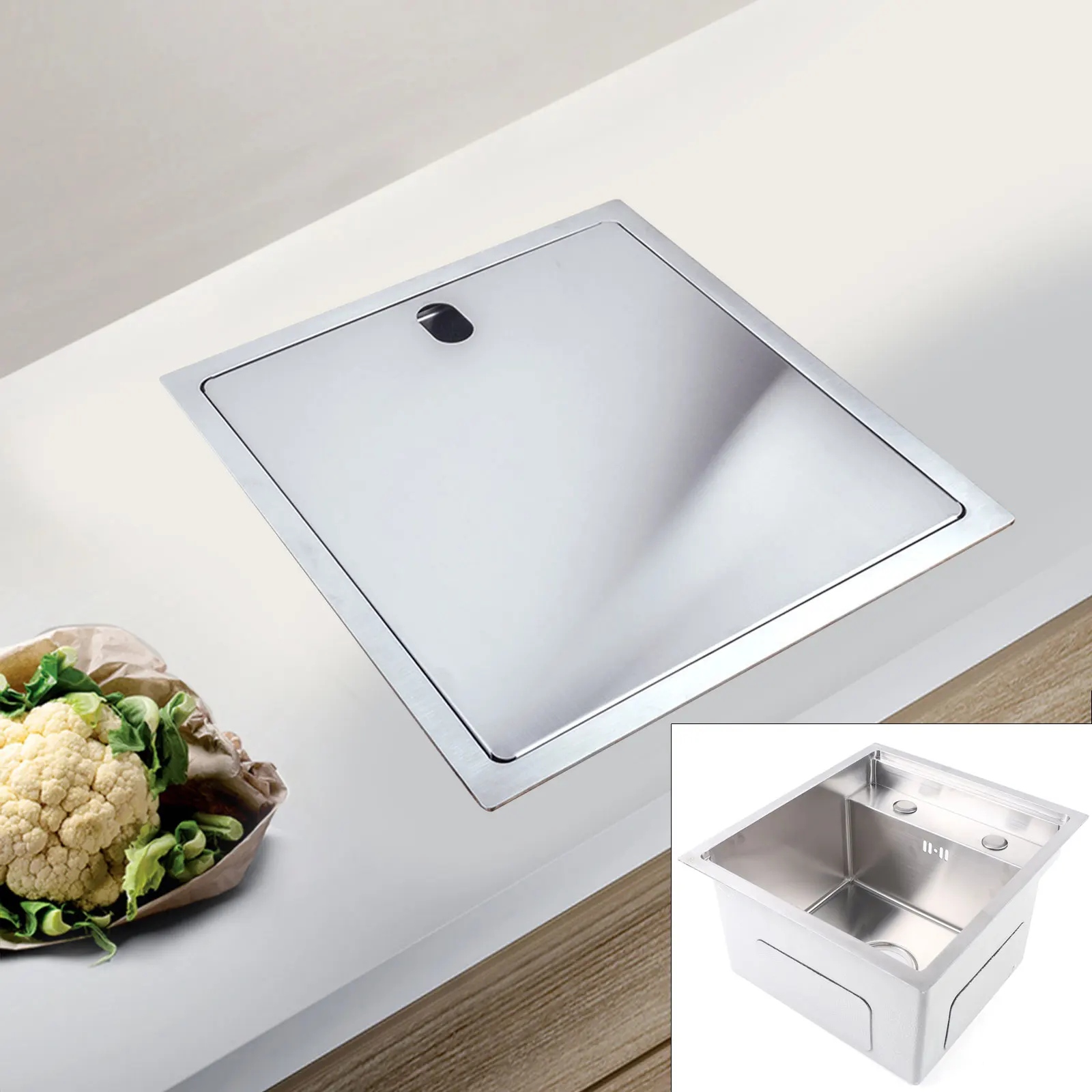 Évier de cuisine en acier inoxydable de petite taille avec robinet pliant