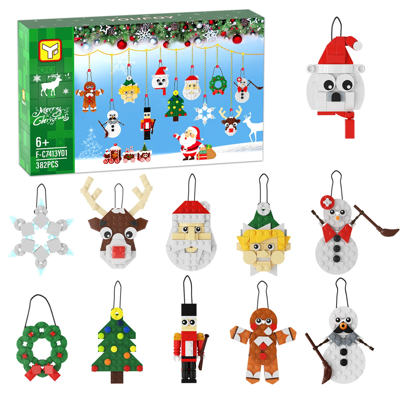 BuildMoc-Christmas Pendant Building Blocks Set for Kids, Papai Noel, Grinalda, Alce, Boneco de neve, Meias Tijolo, Presentes de Natal, 2023