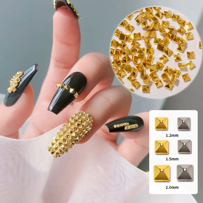 200pcs/bag Riveting Nail Nail Ornament Gold Silver Crystal Diamond Nail Rhinestones Multi-size Gems Metal Flat Nail Rivets Studs