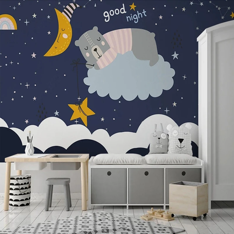 Wallpaper for Kids Bedroom Modern Cartoon Bear Starry Pattern Photo Mural Eco-friendly Home Interior Decoration Wall Paper 3D