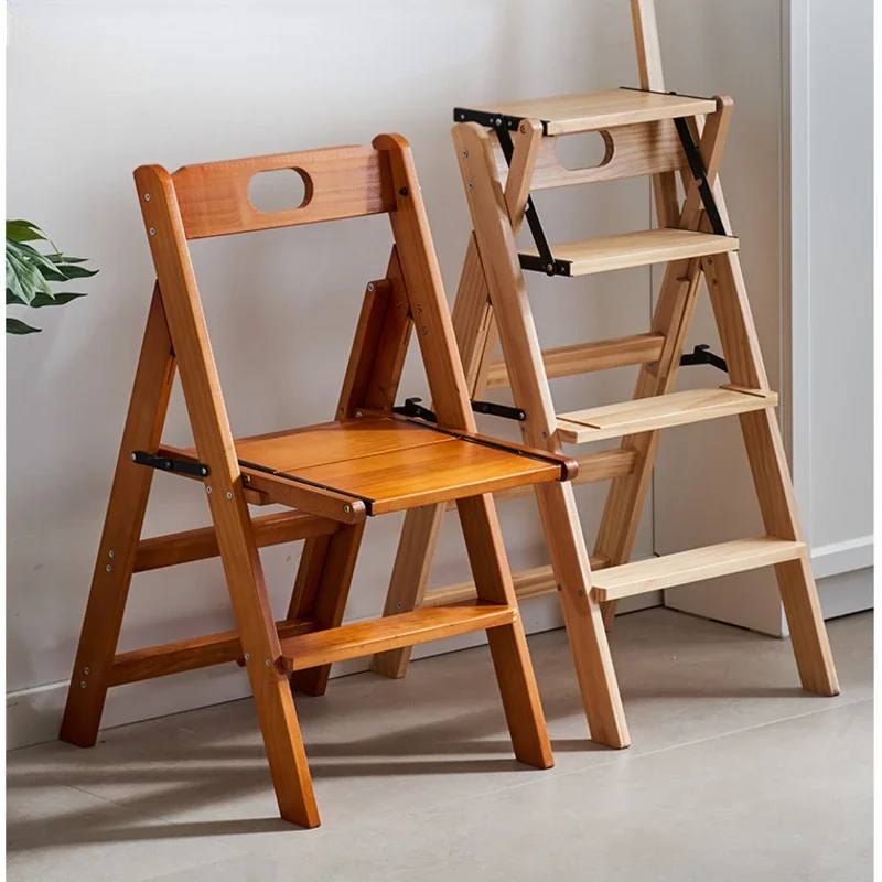 Ladder Stool Solid Wood Household Kitchen Stool Multifunctional High Stools Kitchen Strong Durable Dining Chair Folding Design