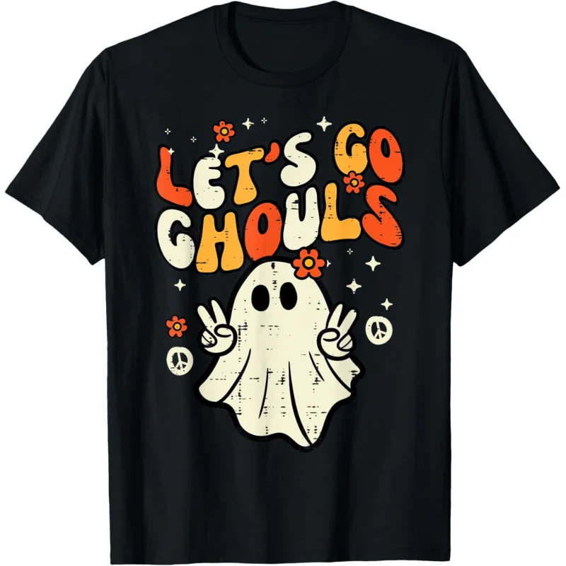 Halloween popular ghost letter pattern design retro clothing women's short sleeved T-shirt