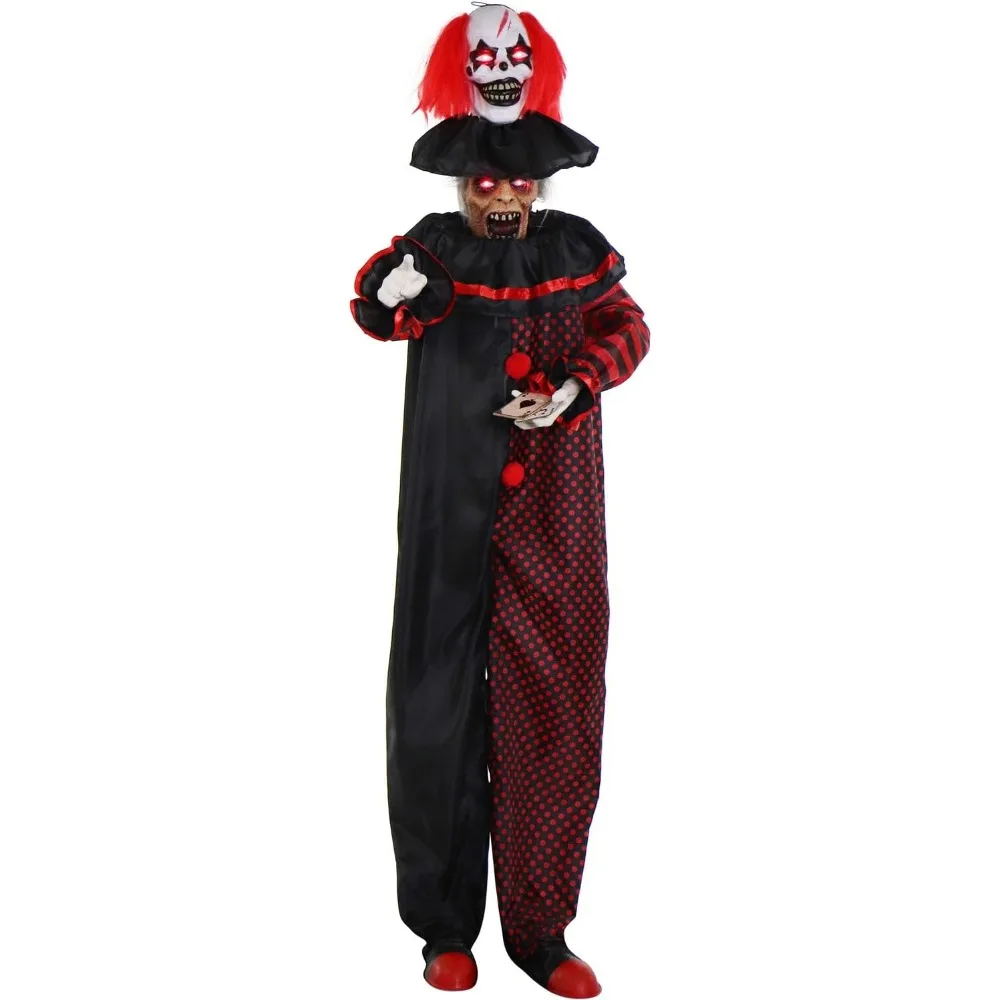 

Animatronic Pop-Up Two-Headed Clown with Light-Up Eyes for Battery Operated Scary Indoor or Covered Outdoor Halloween Decoration