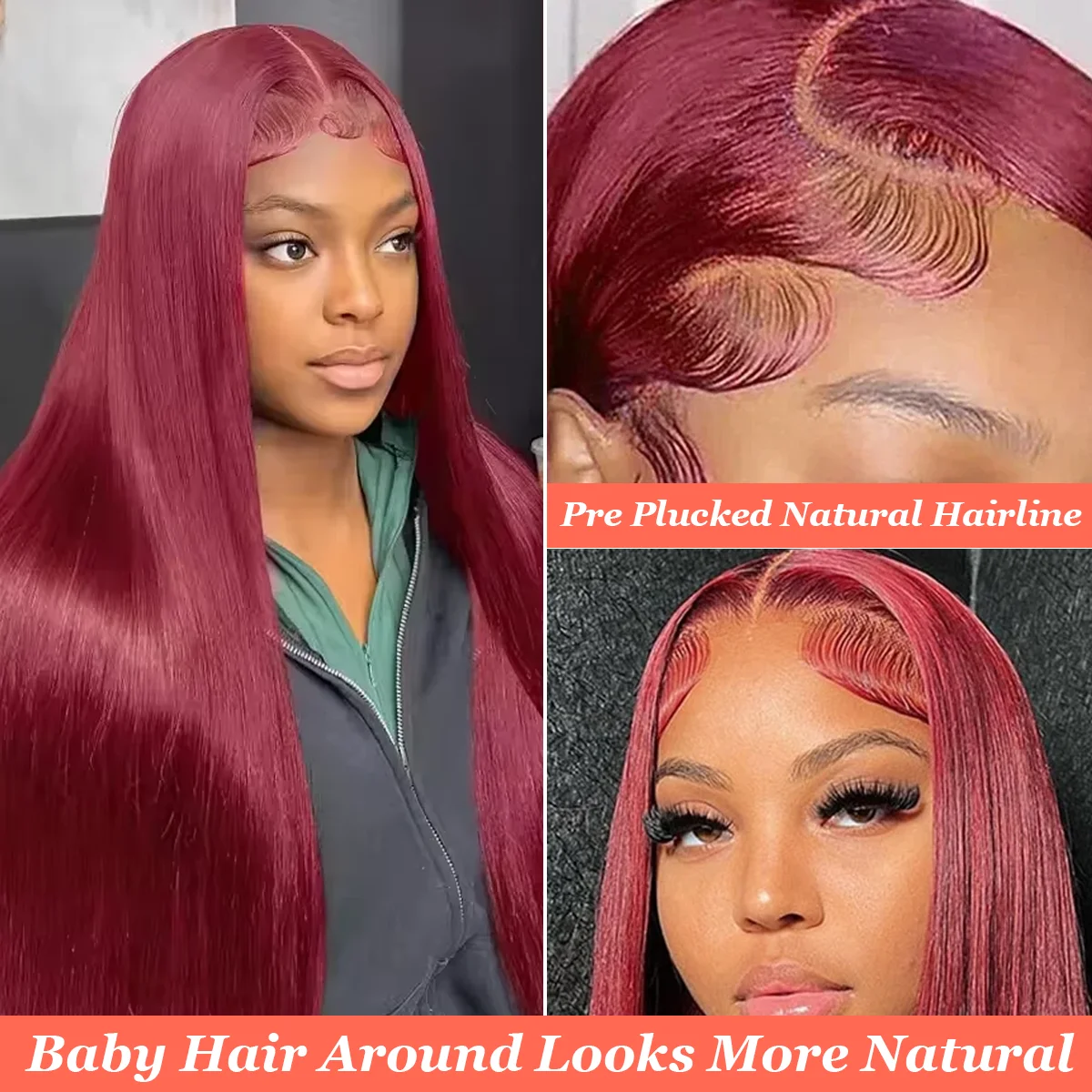 36 дюймов 99J бордовый 220% плотность прямой 13x4 13x6 HD прозрачный кружевной фронтальный парик бразильские человеческие волосы парики для женщин